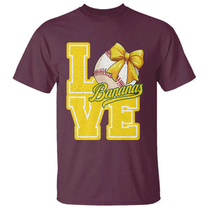 Vintage Banana Coquette Bow T Shirt LOVE Baseball Fan Sport Lover TS02 Maroon Print Your Wear