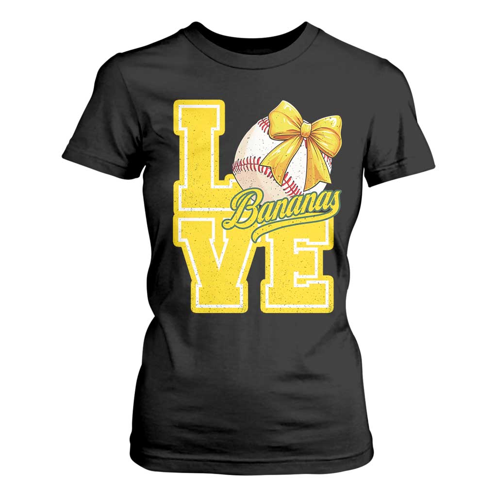 Vintage Banana Coquette Bow T Shirt For Women LOVE Baseball Fan Sport Lover TS02 Black Print Your Wear