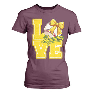 Vintage Banana Coquette Bow T Shirt For Women LOVE Baseball Fan Sport Lover TS02 Maroon Print Your Wear