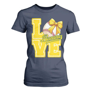 Vintage Banana Coquette Bow T Shirt For Women LOVE Baseball Fan Sport Lover TS02 Navy Print Your Wear