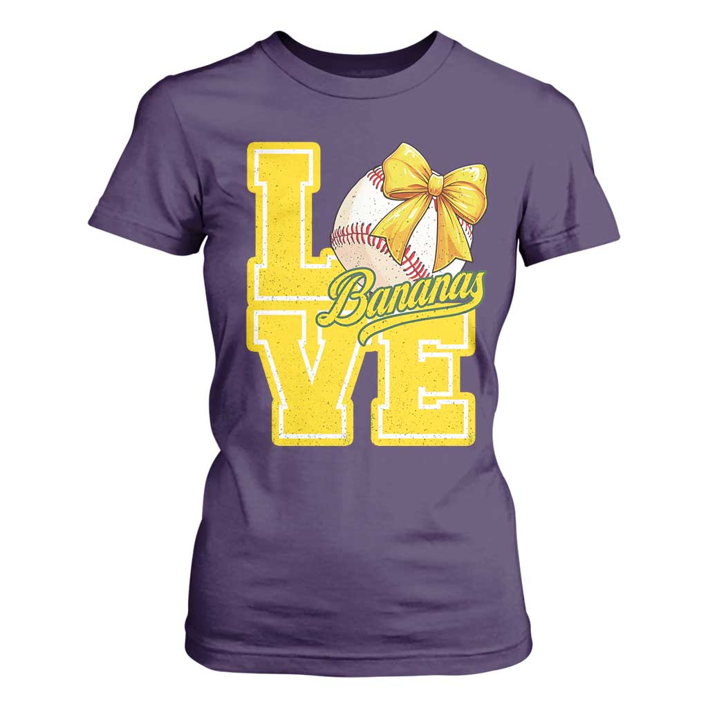 Vintage Banana Coquette Bow T Shirt For Women LOVE Baseball Fan Sport Lover TS02 Purple Print Your Wear