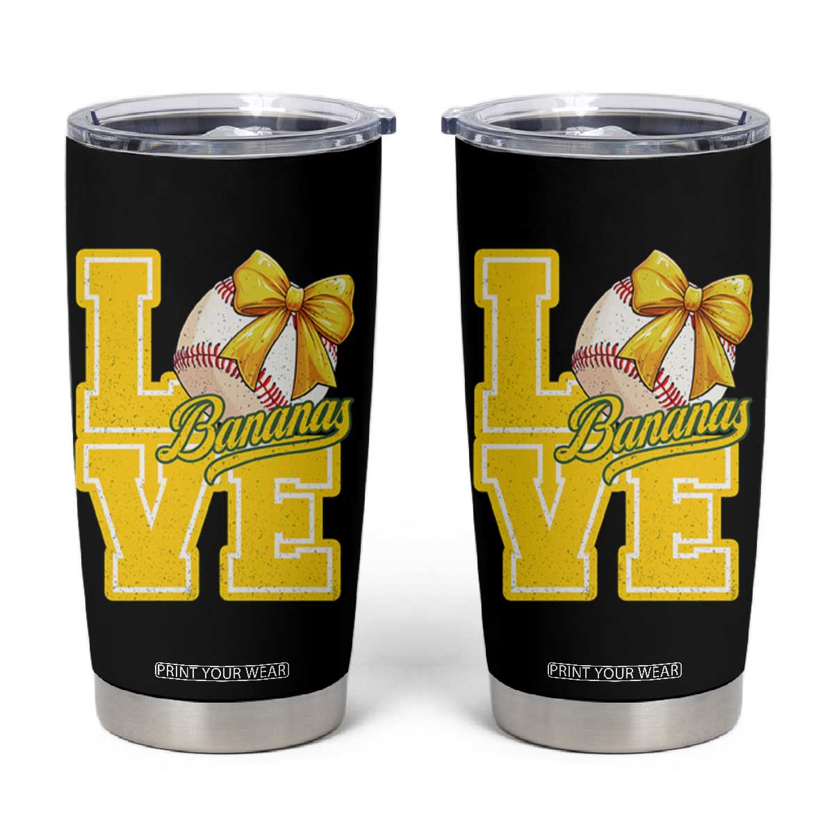 Vintage Banana Coquette Bow Tumbler Cup LOVE Baseball Fan Sport Lover TS02 Black Print Your Wear