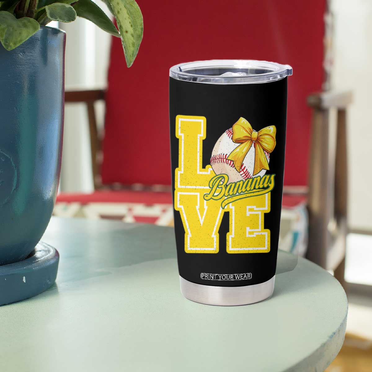 Vintage Banana Coquette Bow Tumbler Cup LOVE Baseball Fan Sport Lover TS02 Print Your Wear