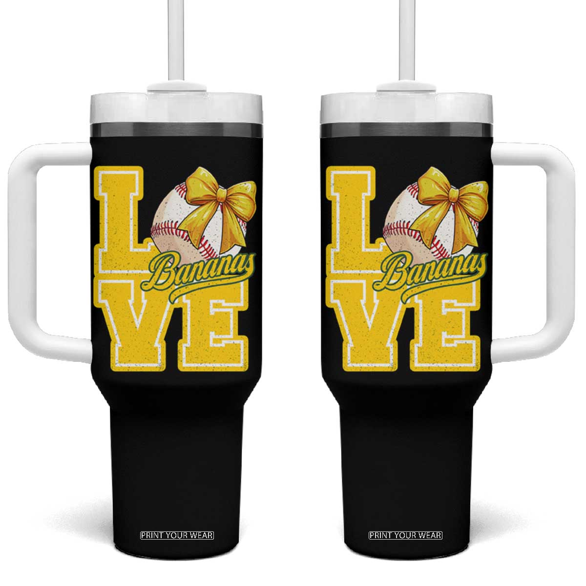 Vintage Banana Coquette Bow Tumbler With Handle LOVE Baseball Fan Sport Lover TS02 One Size: 40 oz Black Print Your Wear