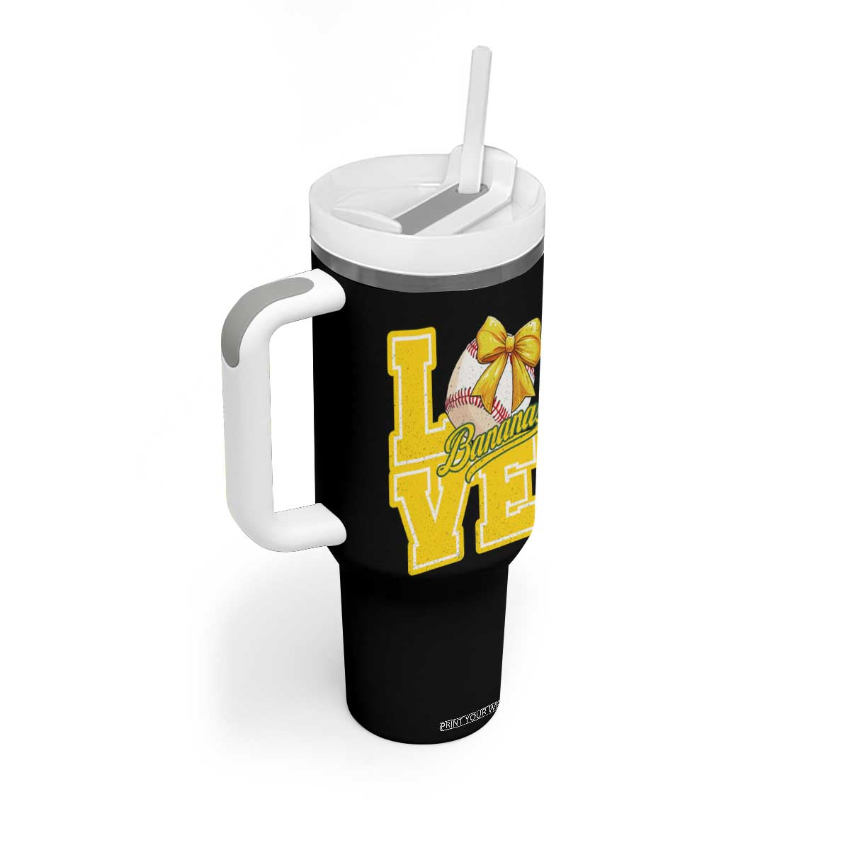 Vintage Banana Coquette Bow Tumbler With Handle LOVE Baseball Fan Sport Lover TS02 Print Your Wear