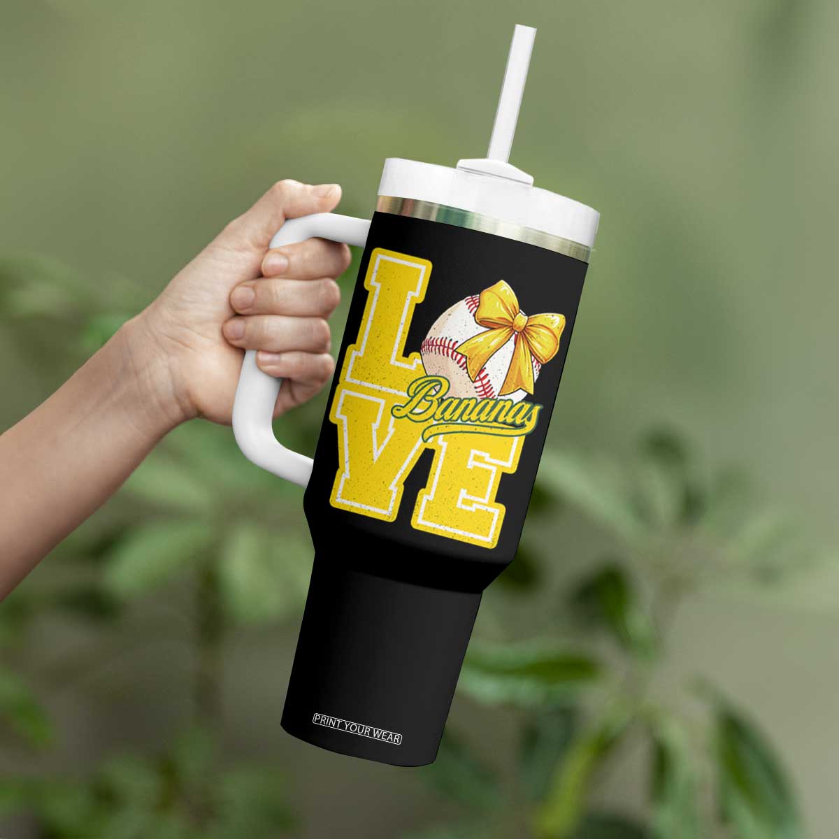 Vintage Banana Coquette Bow Tumbler With Handle LOVE Baseball Fan Sport Lover TS02 Print Your Wear