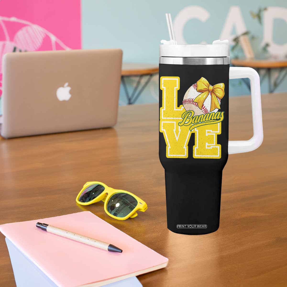 Vintage Banana Coquette Bow Tumbler With Handle LOVE Baseball Fan Sport Lover TS02 Print Your Wear