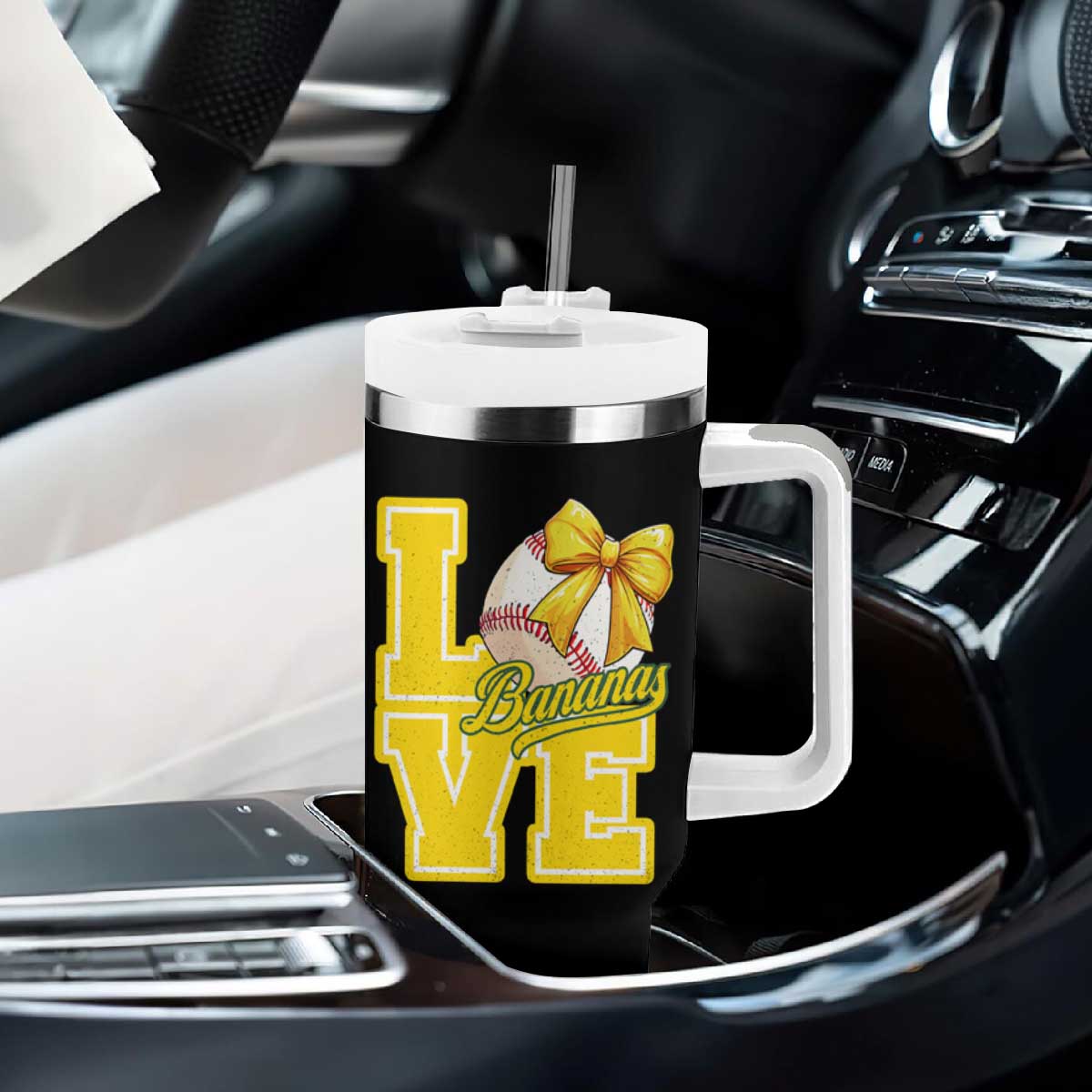 Vintage Banana Coquette Bow Tumbler With Handle LOVE Baseball Fan Sport Lover TS02 Print Your Wear