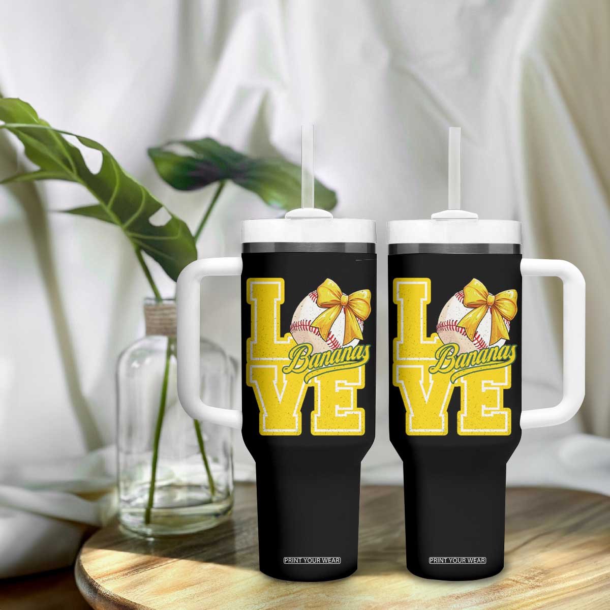 Vintage Banana Coquette Bow Tumbler With Handle LOVE Baseball Fan Sport Lover TS02 Print Your Wear