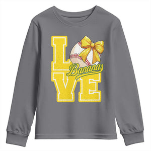 Vintage Banana Coquette Bow Youth Sweatshirt LOVE Baseball Fan Sport Lover TS02 Charcoal Print Your Wear