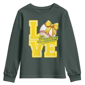 Vintage Banana Coquette Bow Youth Sweatshirt LOVE Baseball Fan Sport Lover TS02 Dark Forest Green Print Your Wear