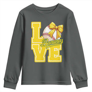 Vintage Banana Coquette Bow Youth Sweatshirt LOVE Baseball Fan Sport Lover TS02 Dark Heather Print Your Wear