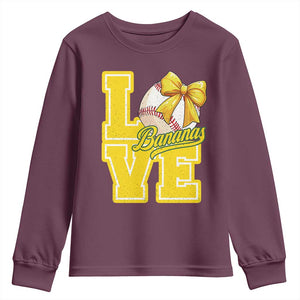 Vintage Banana Coquette Bow Youth Sweatshirt LOVE Baseball Fan Sport Lover TS02 Maroon Print Your Wear