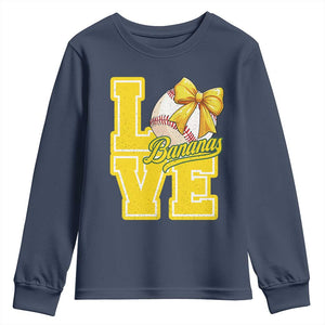 Vintage Banana Coquette Bow Youth Sweatshirt LOVE Baseball Fan Sport Lover TS02 Navy Print Your Wear