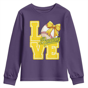 Vintage Banana Coquette Bow Youth Sweatshirt LOVE Baseball Fan Sport Lover TS02 Purple Print Your Wear
