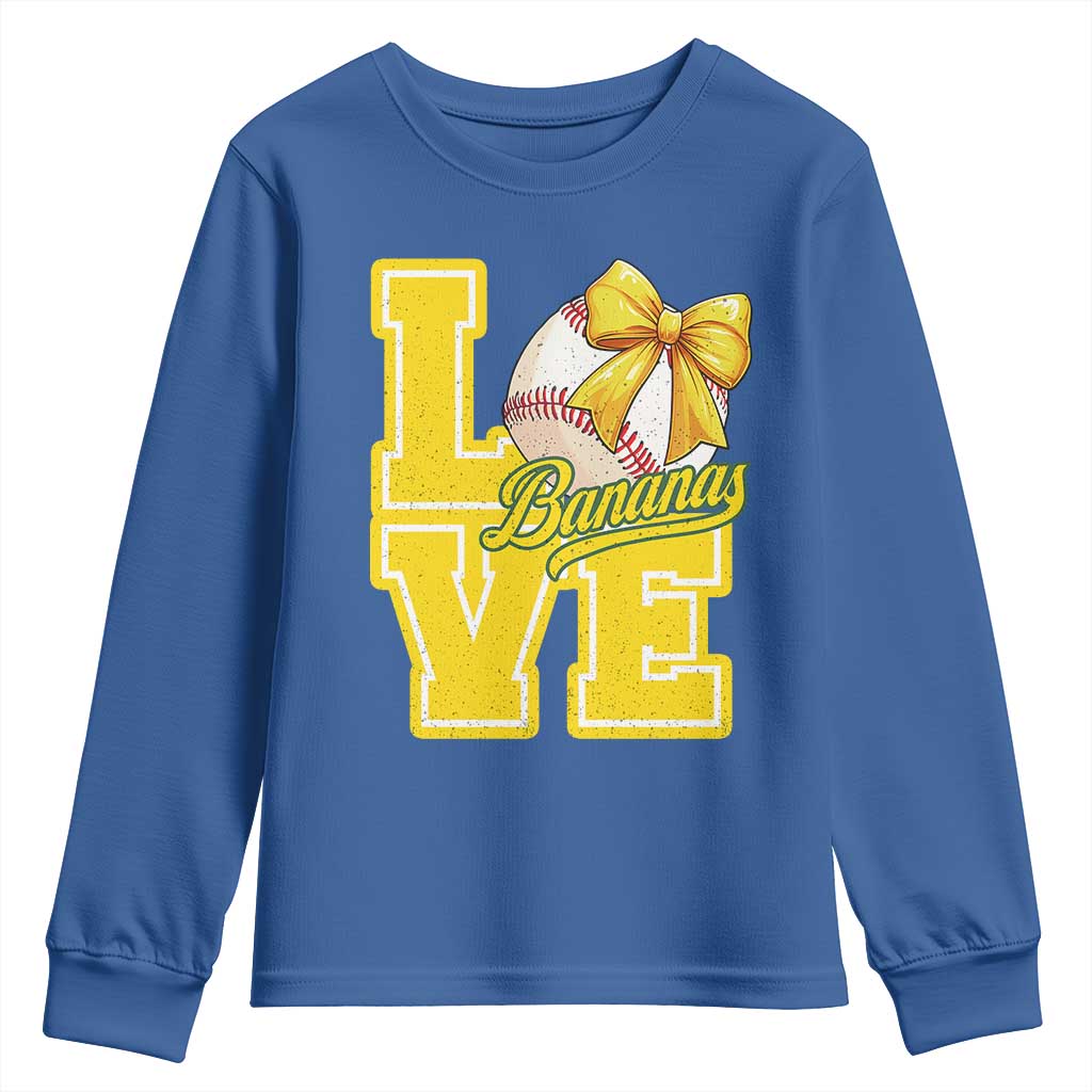 Vintage Banana Coquette Bow Youth Sweatshirt LOVE Baseball Fan Sport Lover TS02 Royal Blue Print Your Wear