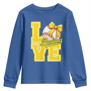 Vintage Banana Coquette Bow Youth Sweatshirt LOVE Baseball Fan Sport Lover TS02 Royal Blue Print Your Wear