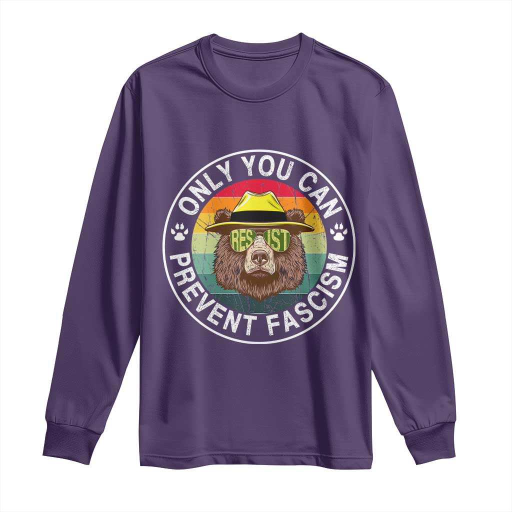 Only You Can Prevent Fascism Long Sleeve Shirt Protect National Parks Bear Resist TS02 Purple Print Your Wear