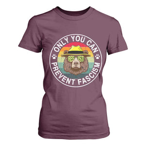 Only You Can Prevent Fascism T Shirt For Women Protect National Parks Bear Resist TS02 Maroon Print Your Wear