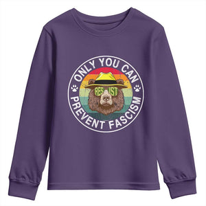 Only You Can Prevent Fascism Youth Sweatshirt Protect National Parks Bear Resist TS02 Purple Print Your Wear