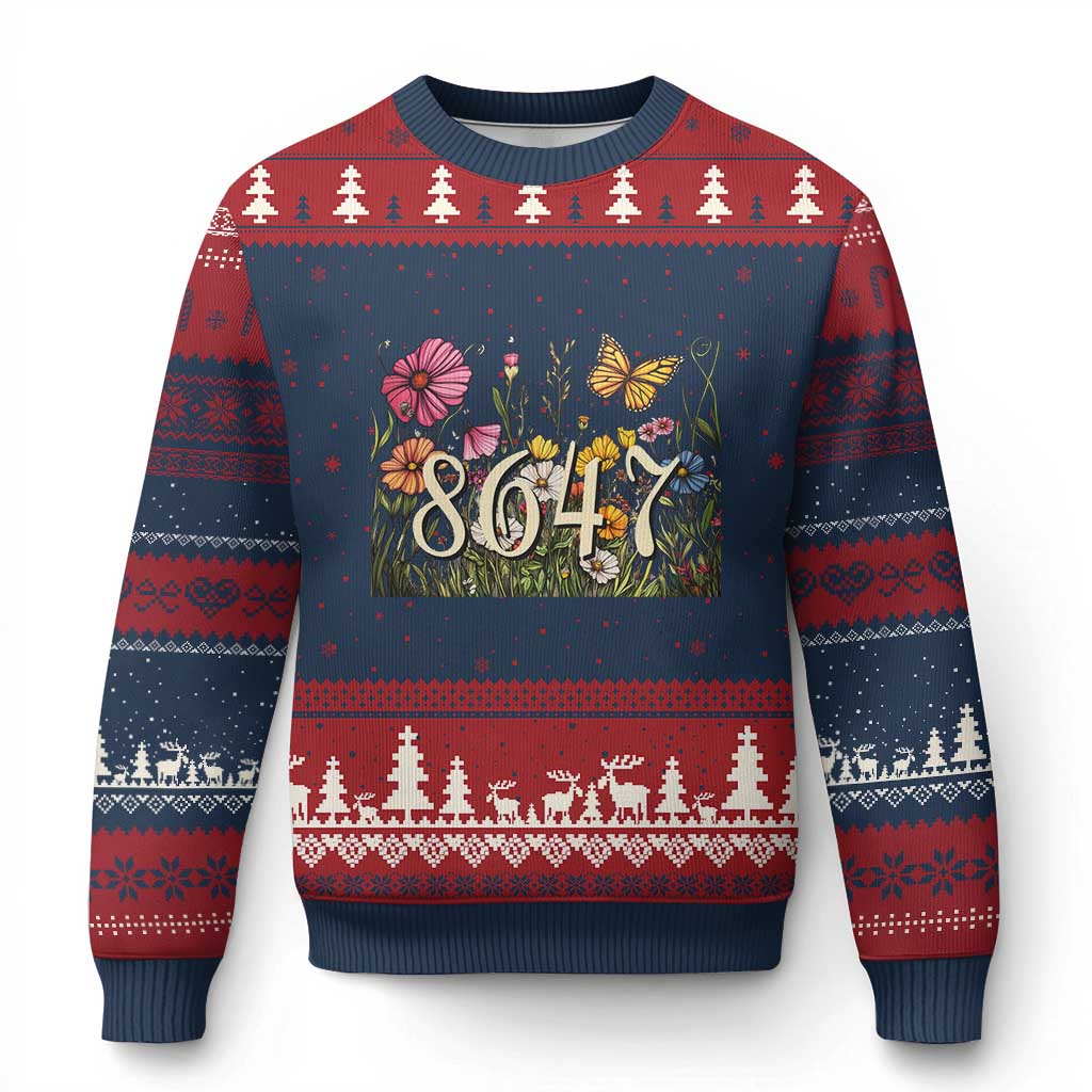 Funny 8647 Subtle Sarcasm Ugly Christmas Sweater Floral Boho Style TS02 Navy Red Print Your Wear