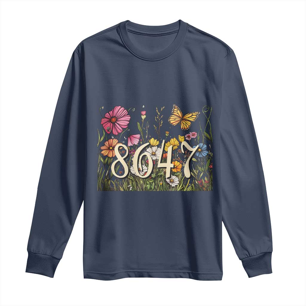 Funny 8647 Subtle Sarcasm Long Sleeve Shirt Floral Boho Style TS02 Navy Print Your Wear