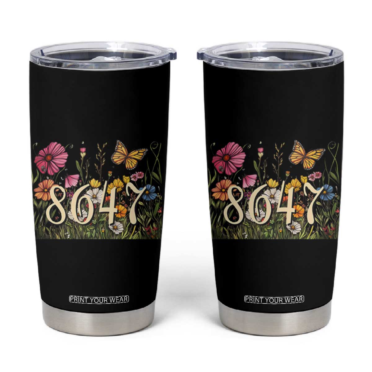 Funny 8647 Subtle Sarcasm Tumbler Cup Floral Boho Style TS02 Black Print Your Wear
