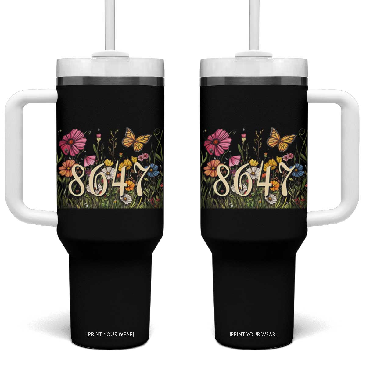Funny 8647 Subtle Sarcasm Tumbler With Handle Floral Boho Style TS02 One Size: 40 oz Black Print Your Wear