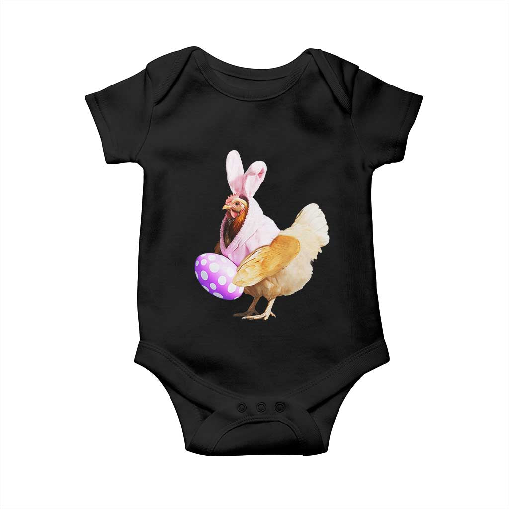 Funny Chicken Bunny Baby Onesie Happy Easter Eggs Farm TS02 Black Print Your Wear