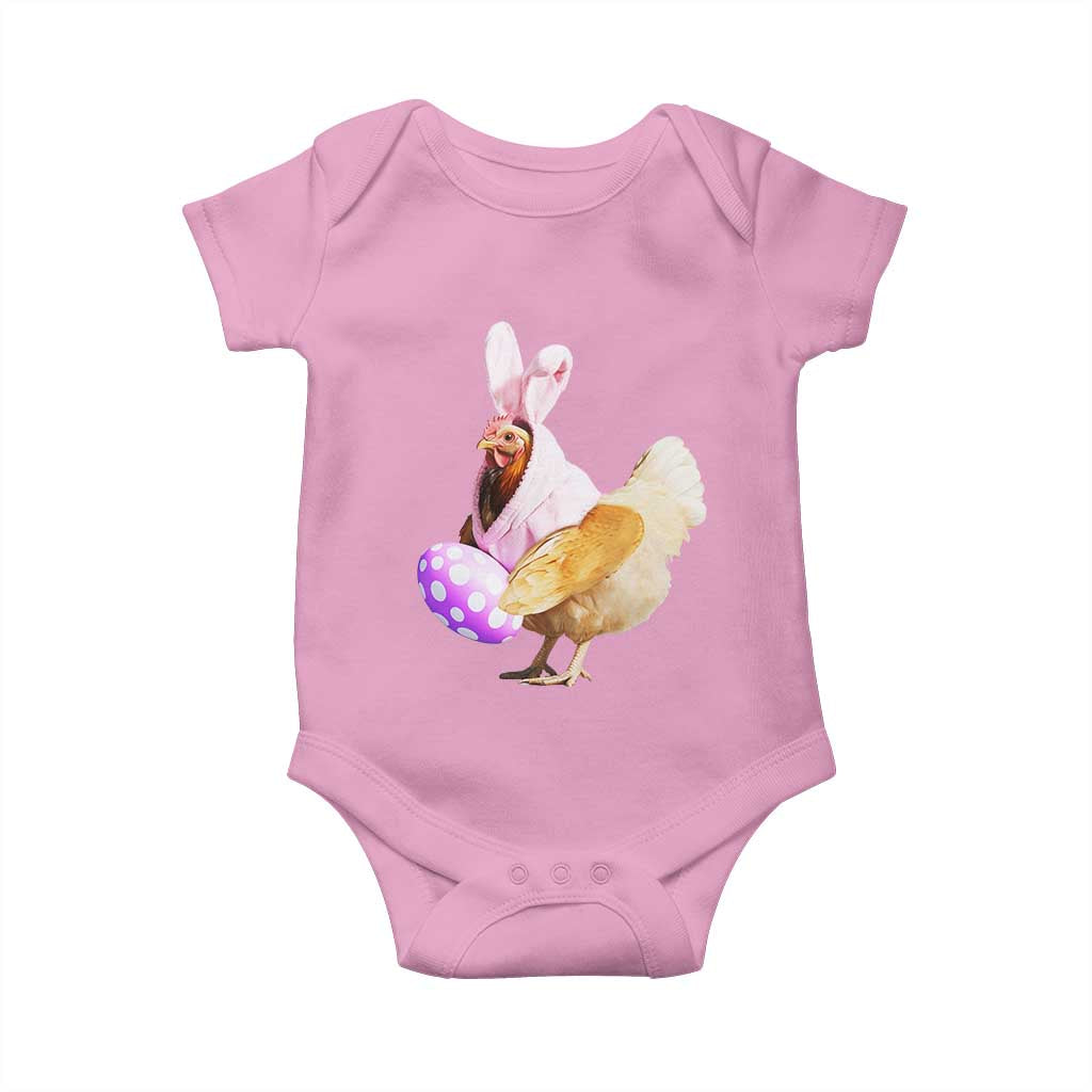 Funny Chicken Bunny Baby Onesie Happy Easter Eggs Farm TS02 Light Pink Print Your Wear