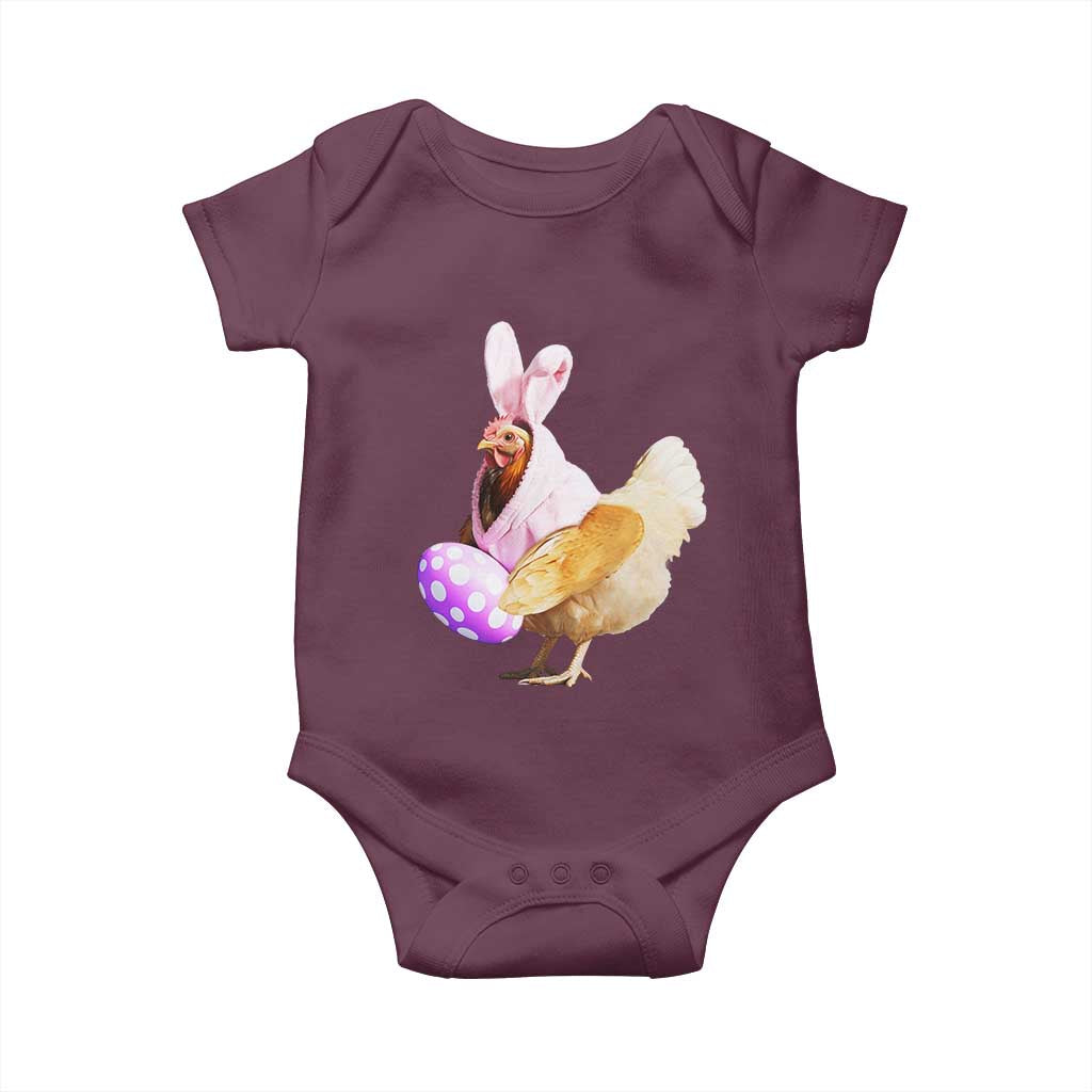 Funny Chicken Bunny Baby Onesie Happy Easter Eggs Farm TS02 Maroon Print Your Wear