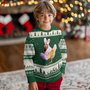 Funny Chicken Bunny Ugly Christmas Sweater Happy Easter Eggs Farm TS02 Forest Green Beige Print Your Wear