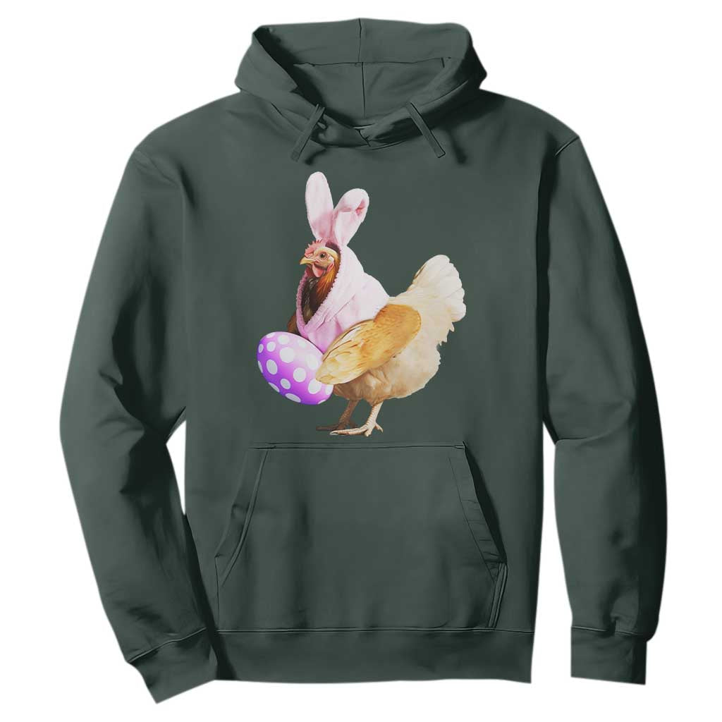 Funny Chicken Bunny Hoodie Happy Easter Eggs Farm TS02 Dark Forest Green Print Your Wear