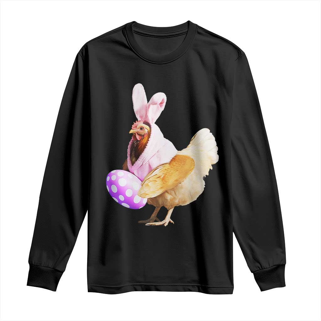 Funny Chicken Bunny Long Sleeve Shirt Happy Easter Eggs Farm TS02 Black Print Your Wear