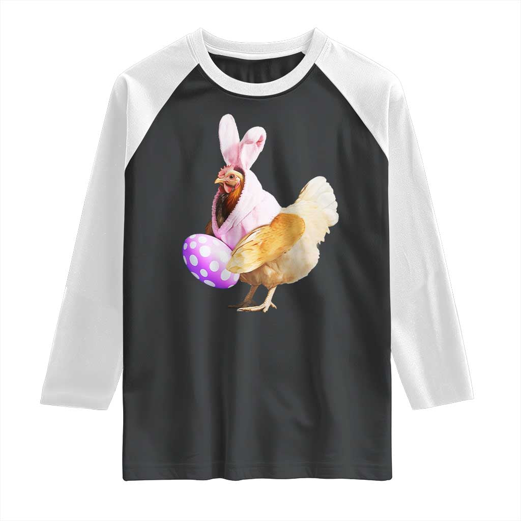 Funny Chicken Bunny Raglan Shirt Happy Easter Eggs Farm TS02 Black White Print Your Wear