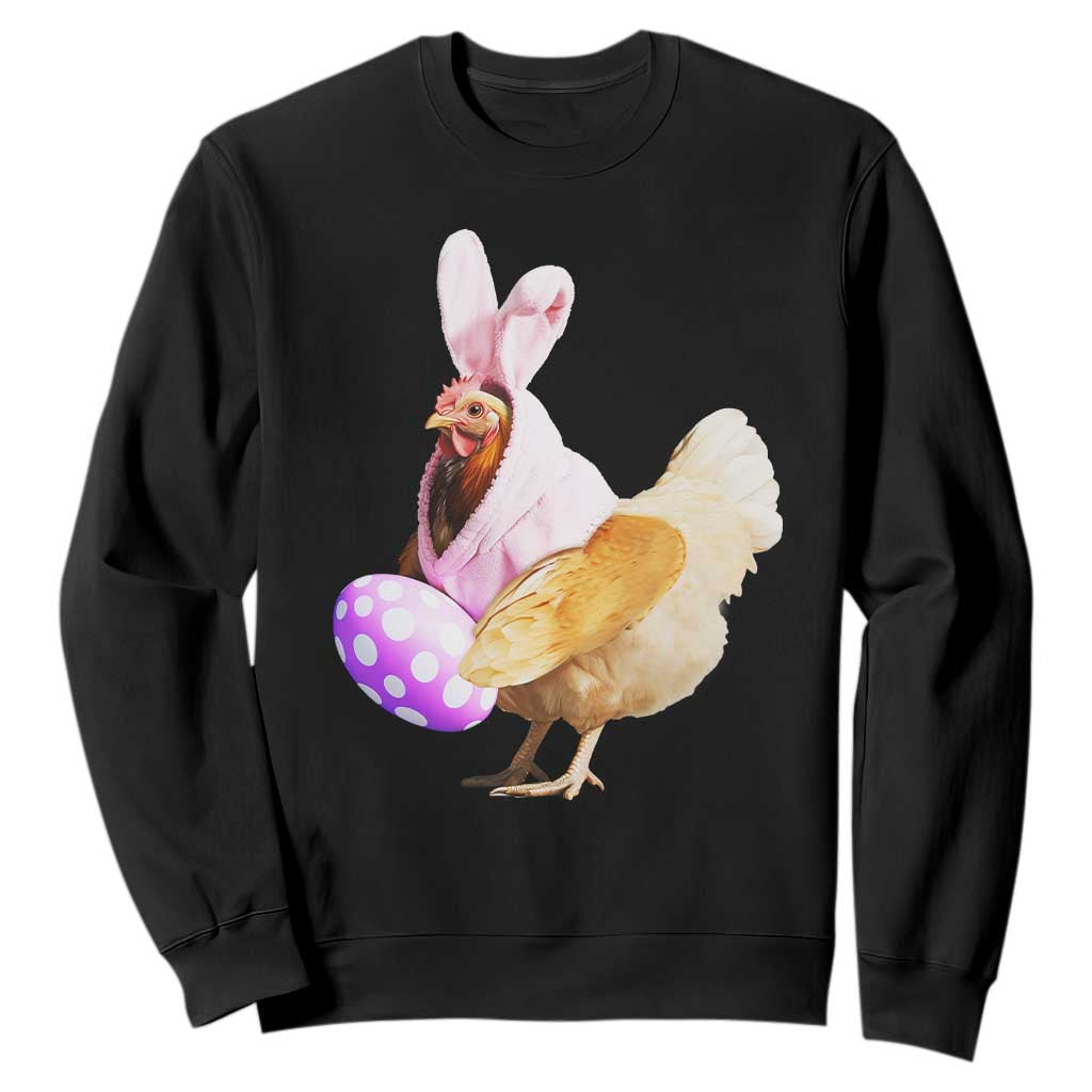 Funny Chicken Bunny Sweatshirt Happy Easter Eggs Farm TS02 Black Print Your Wear