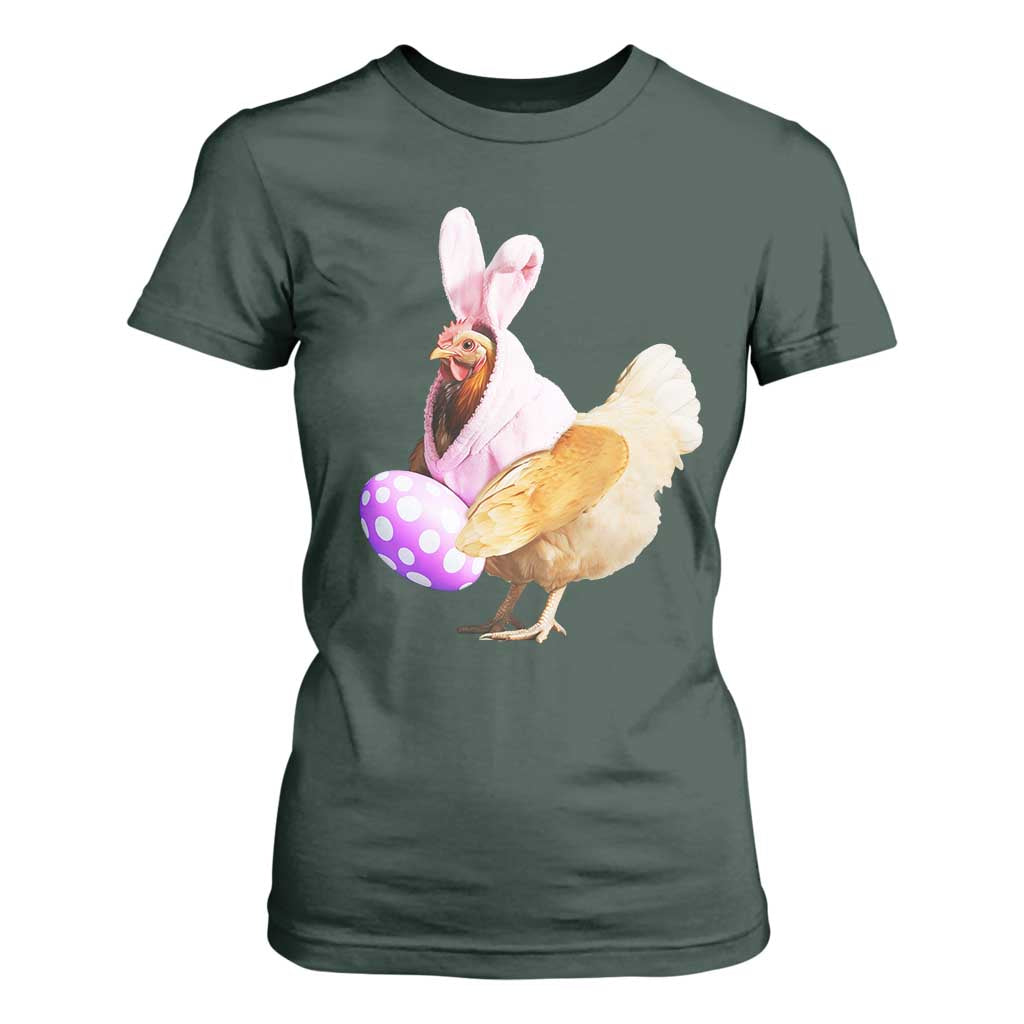 Funny Chicken Bunny T Shirt For Women Happy Easter Eggs Farm TS02 Dark Forest Green Print Your Wear