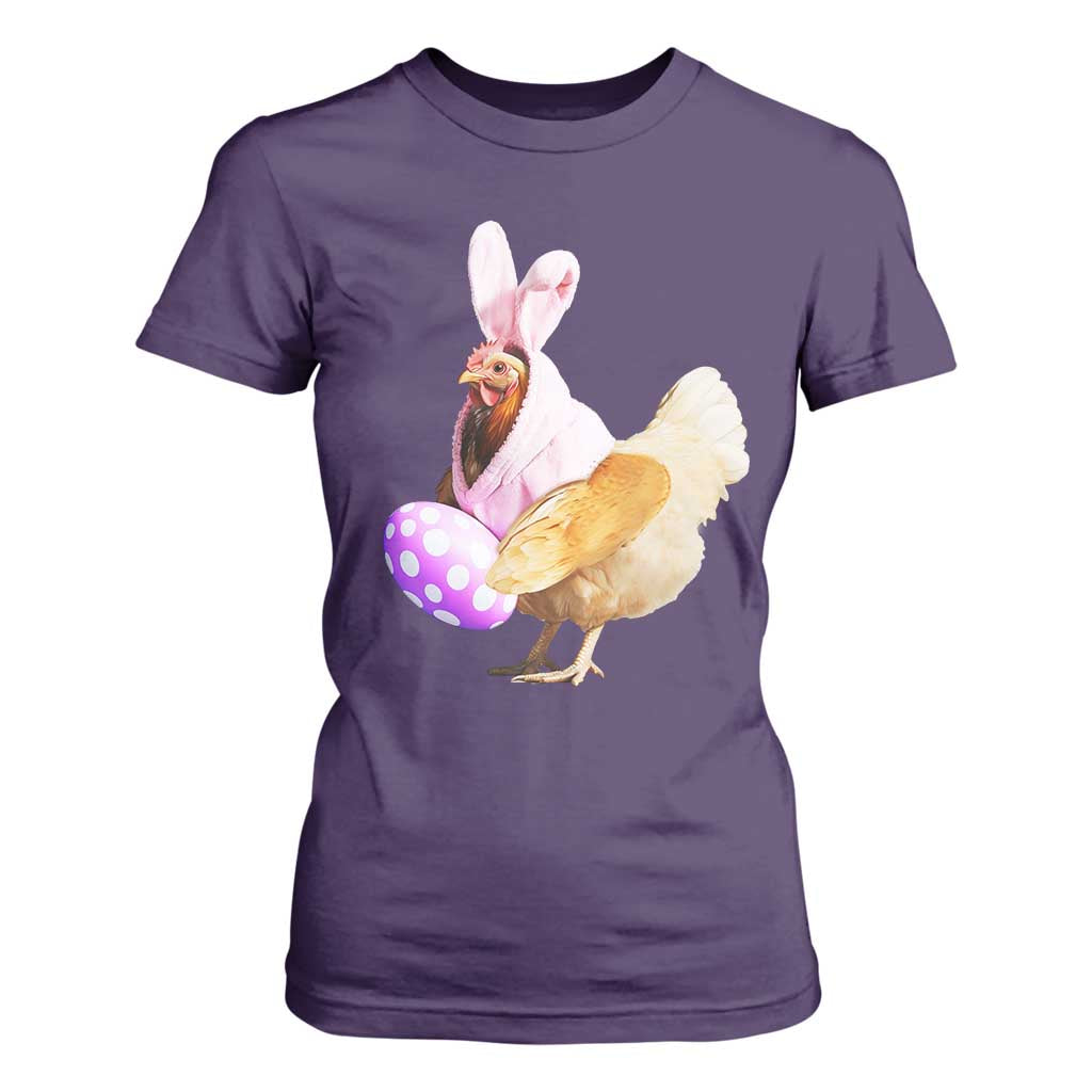Funny Chicken Bunny T Shirt For Women Happy Easter Eggs Farm TS02 Purple Print Your Wear