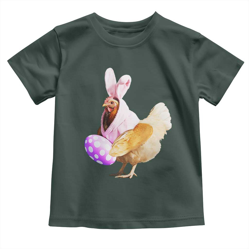 Funny Chicken Bunny Toddler T Shirt Happy Easter Eggs Farm TS02 Dark Forest Green Print Your Wear