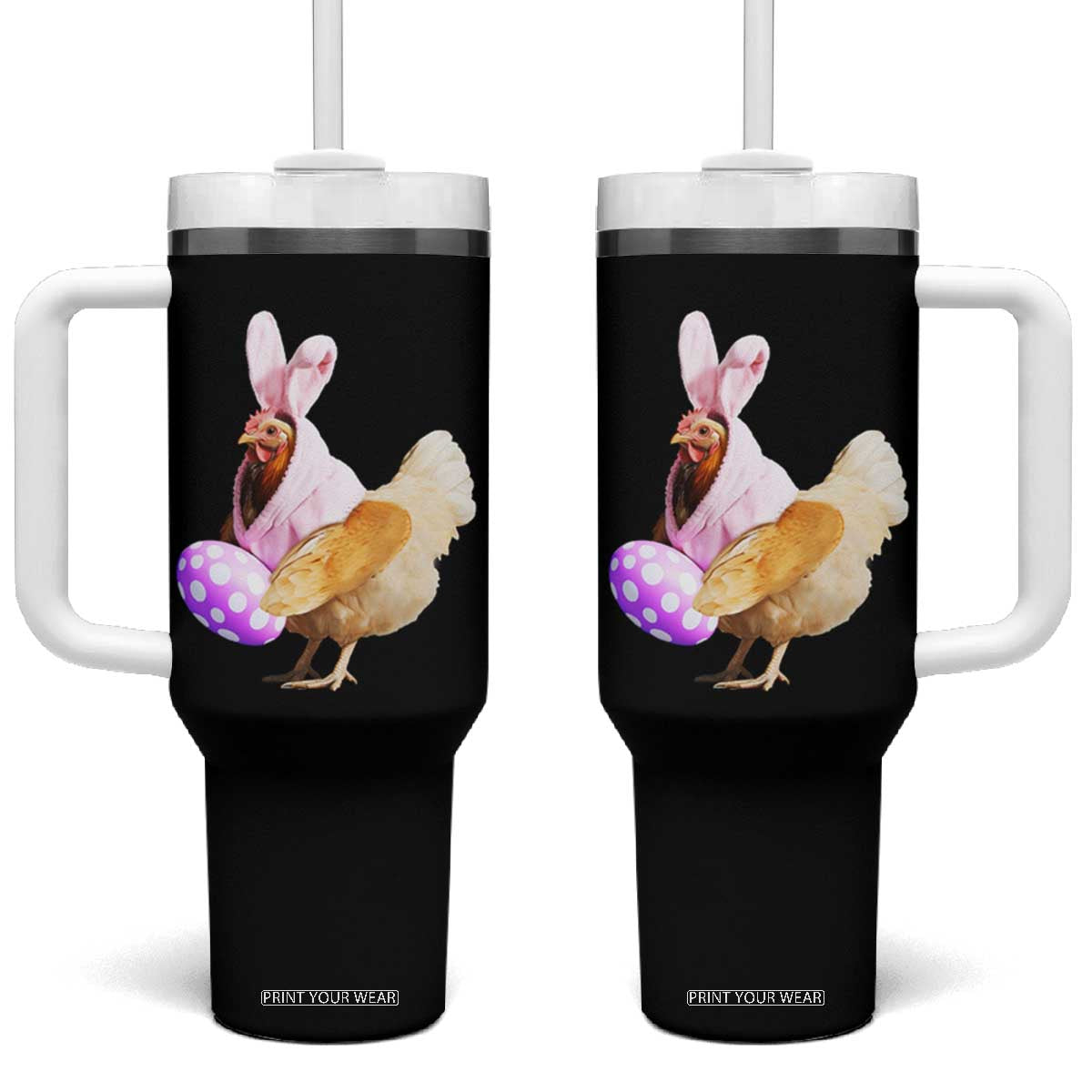 Funny Chicken Bunny Tumbler With Handle Happy Easter Eggs Farm TS02 One Size: 40 oz Black Print Your Wear