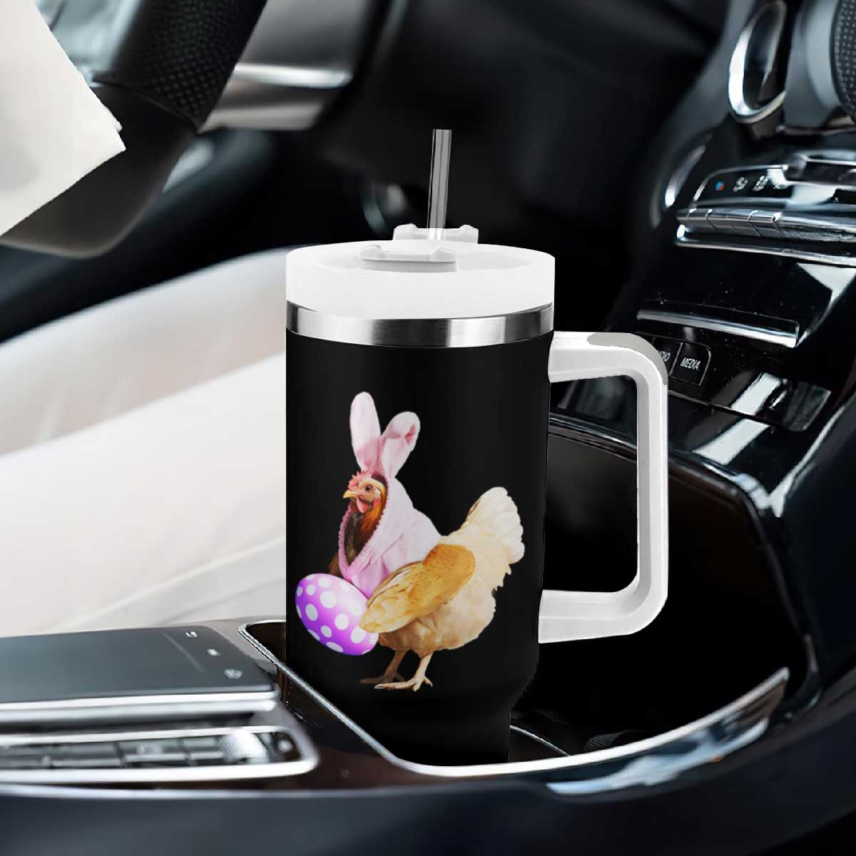 Funny Chicken Bunny Tumbler With Handle Happy Easter Eggs Farm TS02 Print Your Wear