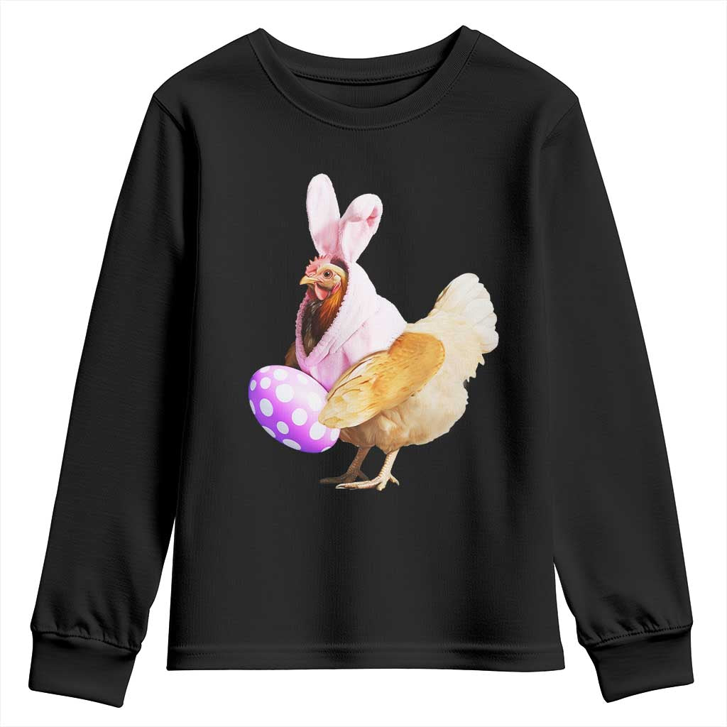 Funny Chicken Bunny Youth Sweatshirt Happy Easter Eggs Farm TS02 Black Print Your Wear