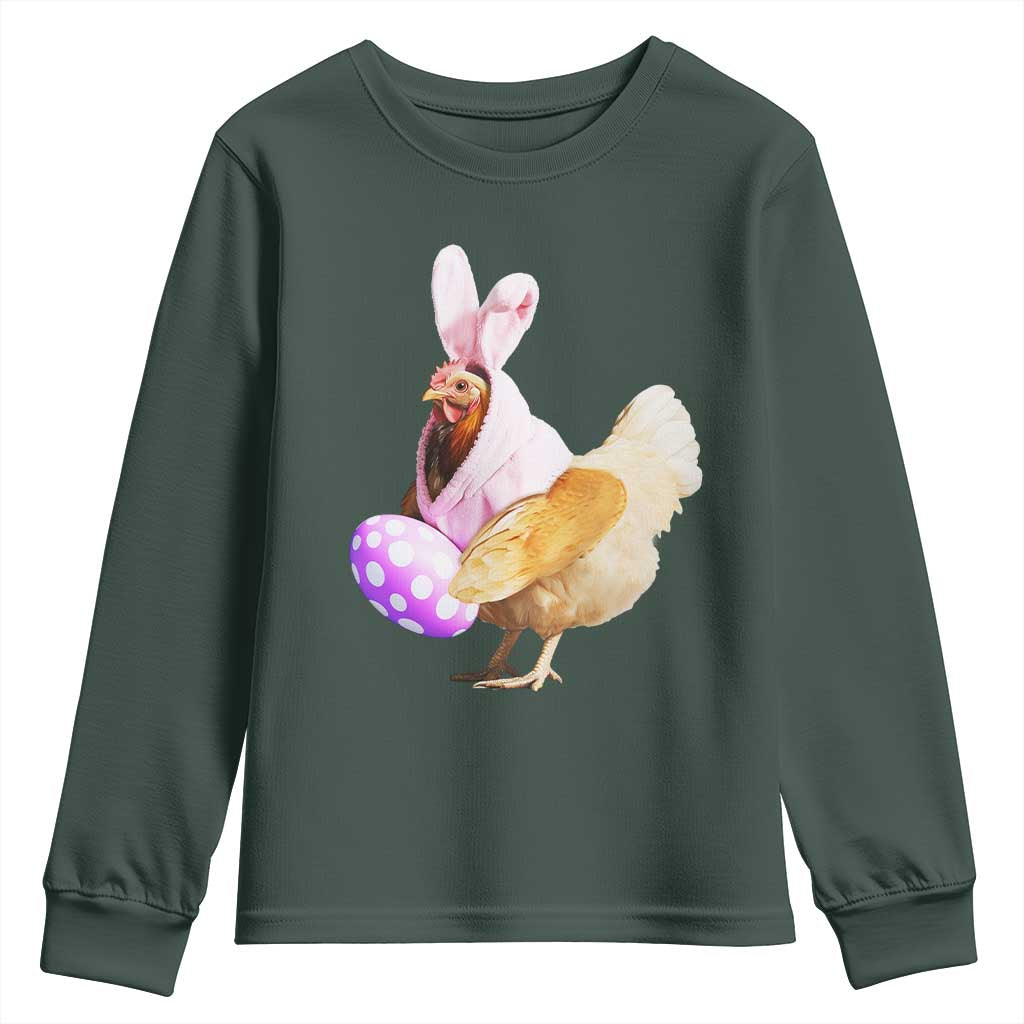 Funny Chicken Bunny Youth Sweatshirt Happy Easter Eggs Farm TS02 Dark Forest Green Print Your Wear