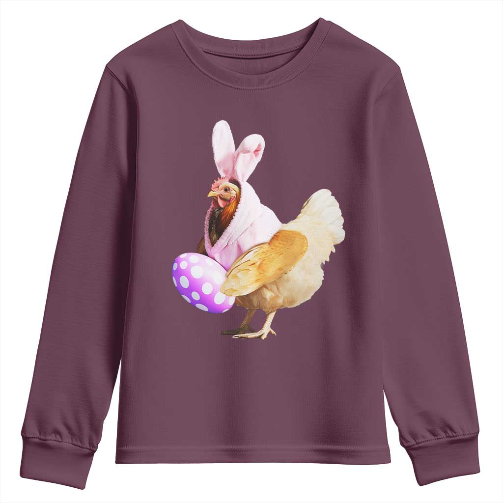 Funny Chicken Bunny Youth Sweatshirt Happy Easter Eggs Farm TS02 Maroon Print Your Wear