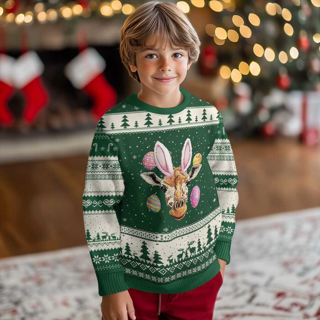 Funny Giraffe Bunny Ugly Christmas Sweater Happy Easter Day Sunday TS02 Forest Green Beige Print Your Wear
