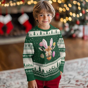 Funny Giraffe Bunny Ugly Christmas Sweater Happy Easter Day Sunday TS02 Forest Green Beige Print Your Wear