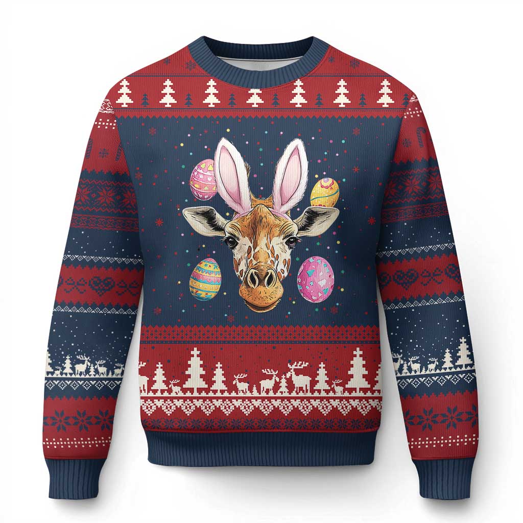 Funny Giraffe Bunny Ugly Christmas Sweater Happy Easter Day Sunday TS02 Navy Red Print Your Wear