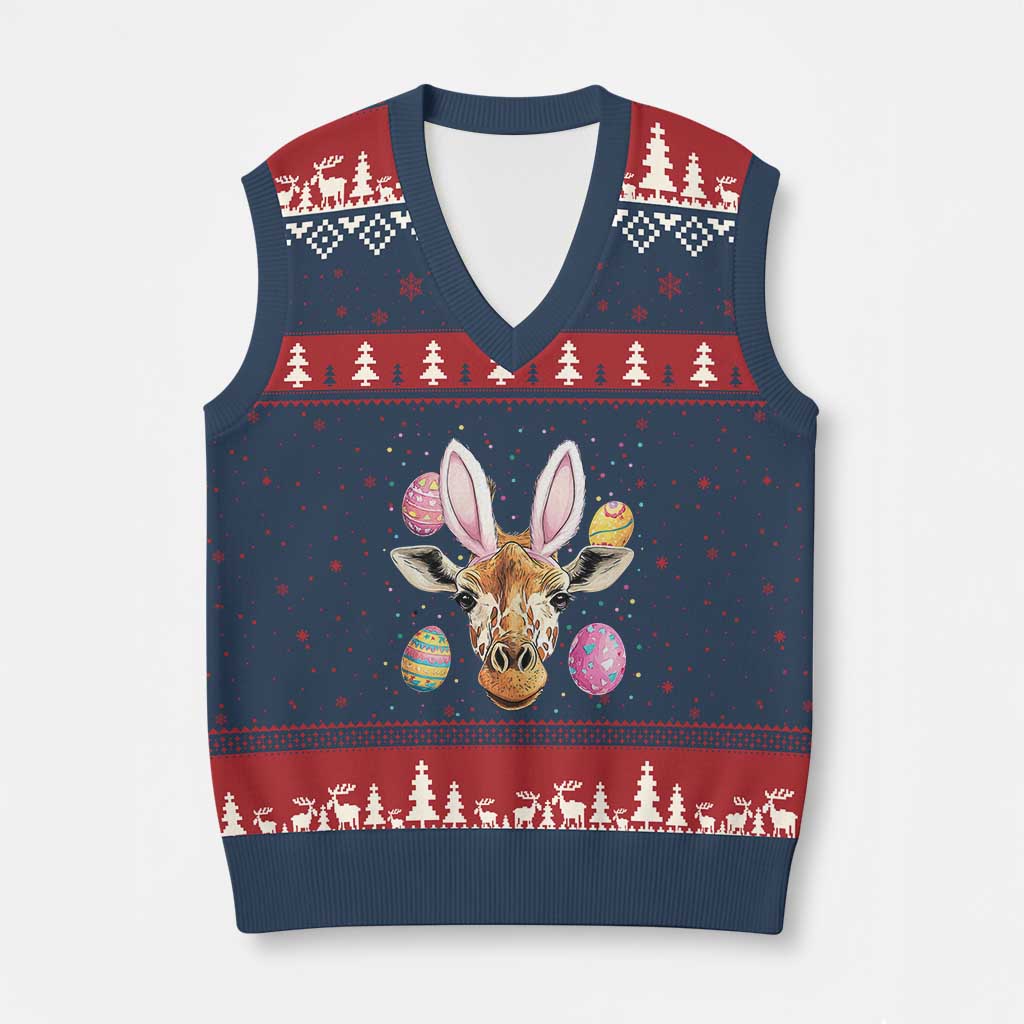 Funny Giraffe Bunny V-Neck Knit Sweater Vest Happy Easter Day Sunday TS02 Navy Red Print Your Wear
