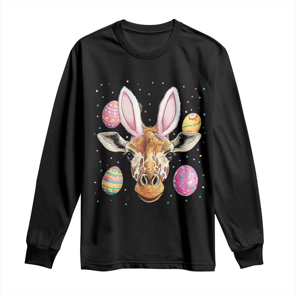 Funny Giraffe Bunny Long Sleeve Shirt Happy Easter Day Sunday TS02 Black Print Your Wear