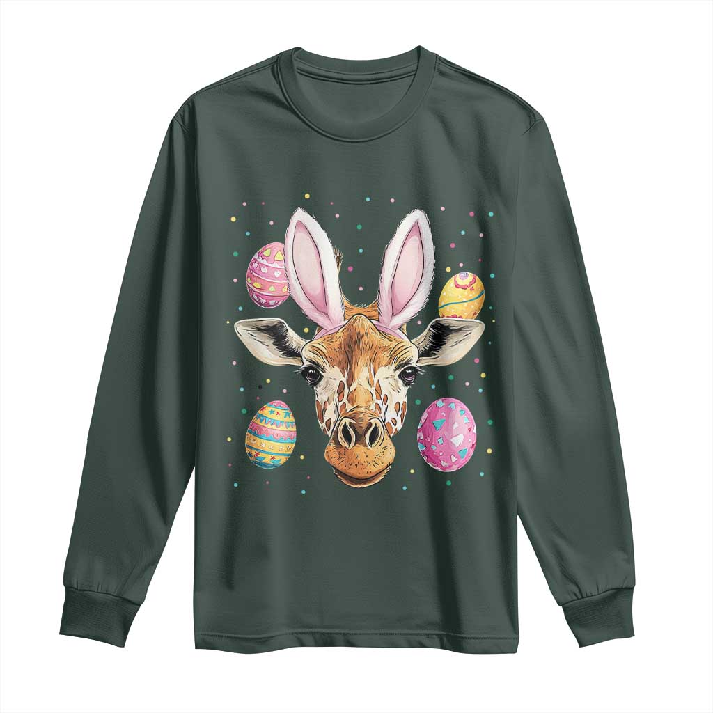 Funny Giraffe Bunny Long Sleeve Shirt Happy Easter Day Sunday TS02 Dark Forest Green Print Your Wear
